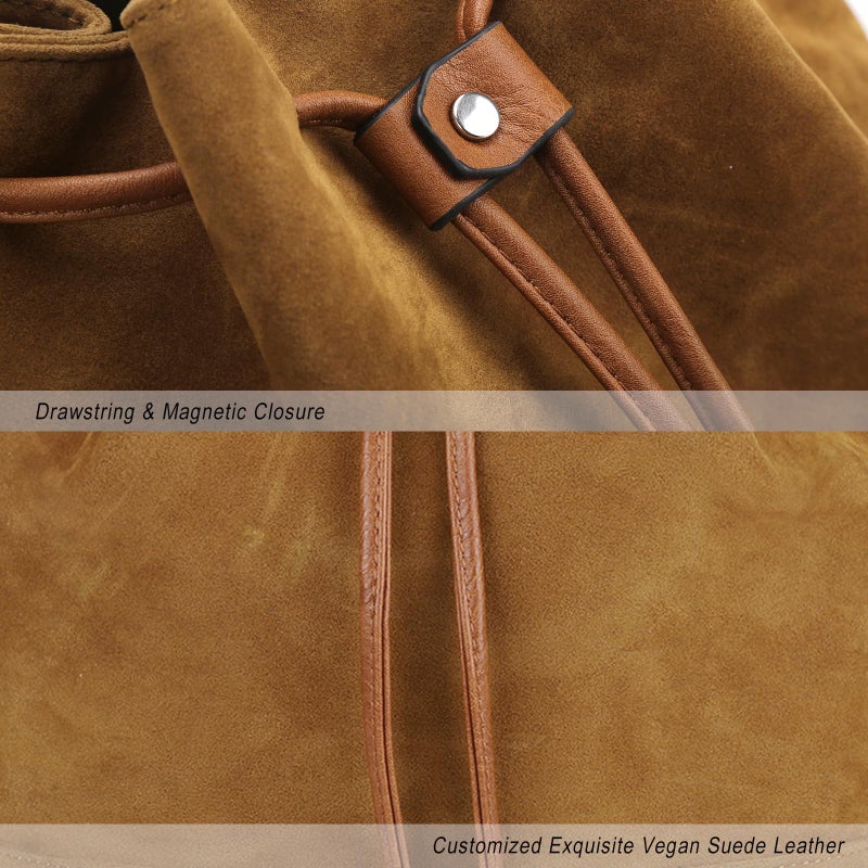 AFKOMST Leather Bucket Bags and Drawstring Crossbody Purse for Women Medium Tote and Hobo Handbags with 2 Shouder Straps - Image 5